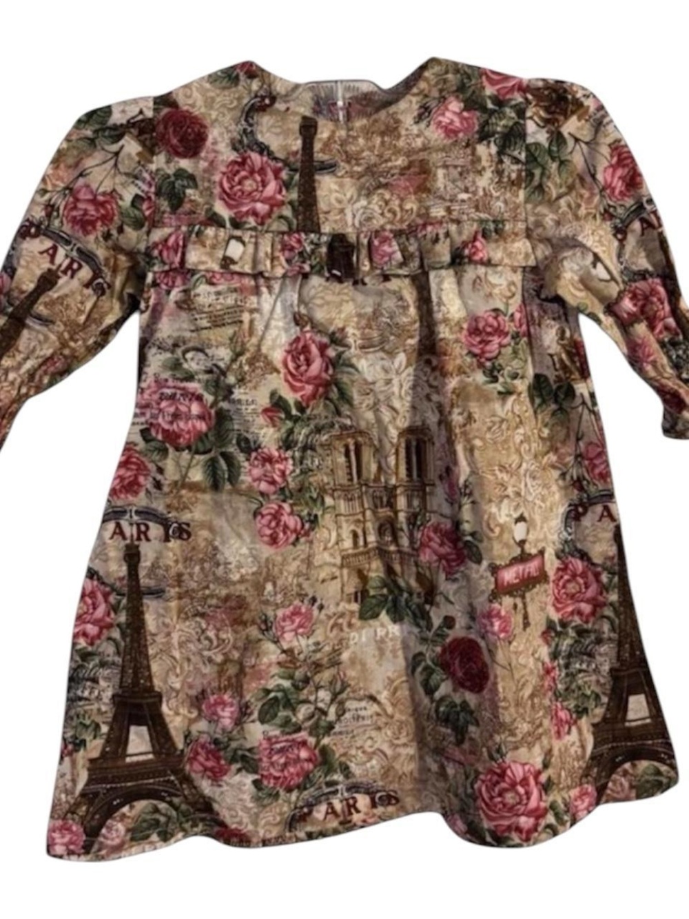 Girls Floral Paris Print Long Sleeve Tunic Dress 🤎
